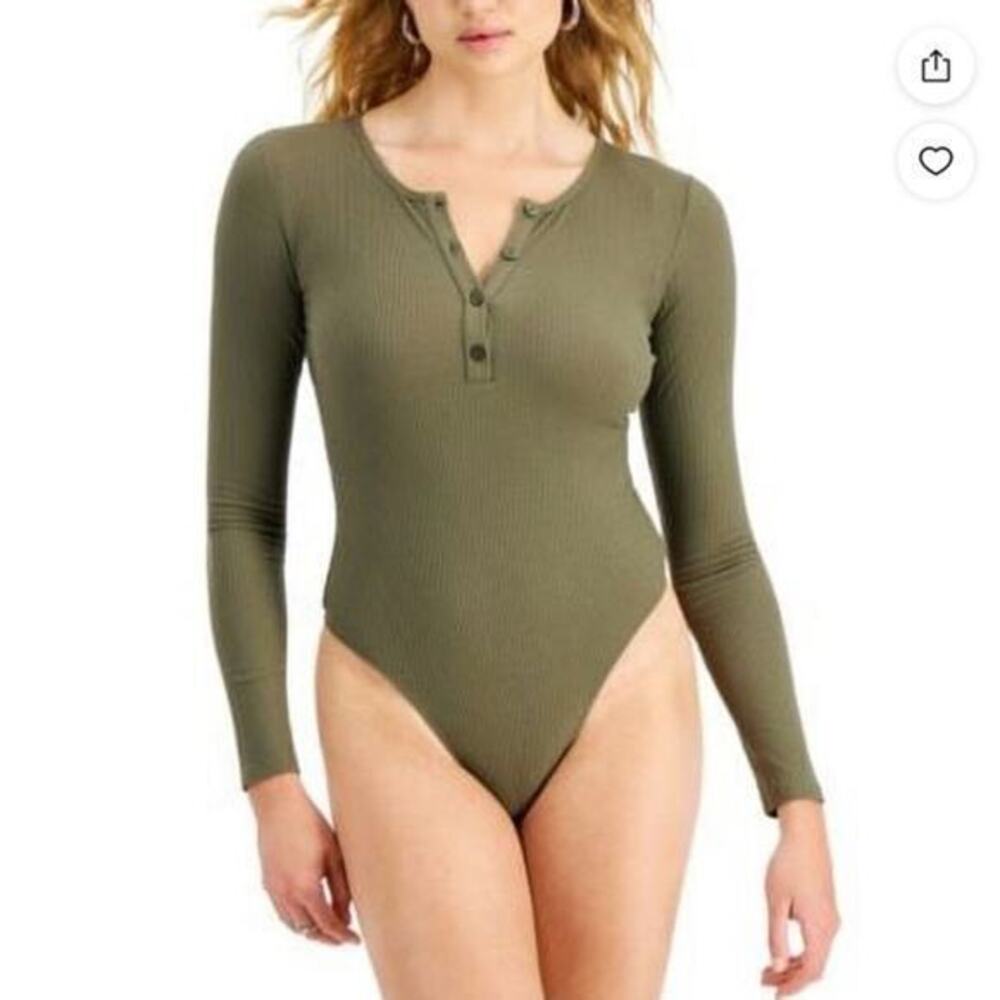 NWT Hooked Up By IOT Sage Green Kalam Long Sleeved Body Suit Small